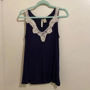 Simply Irresistible navy blue tank with lace detail size Medium